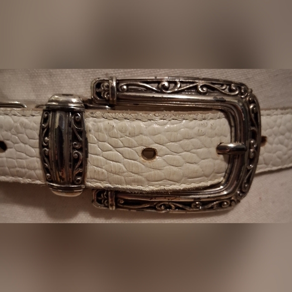Vintage Brighton White & Tan Reversible Croc Neutral Boho Western Belt SZ L 34in main image 6